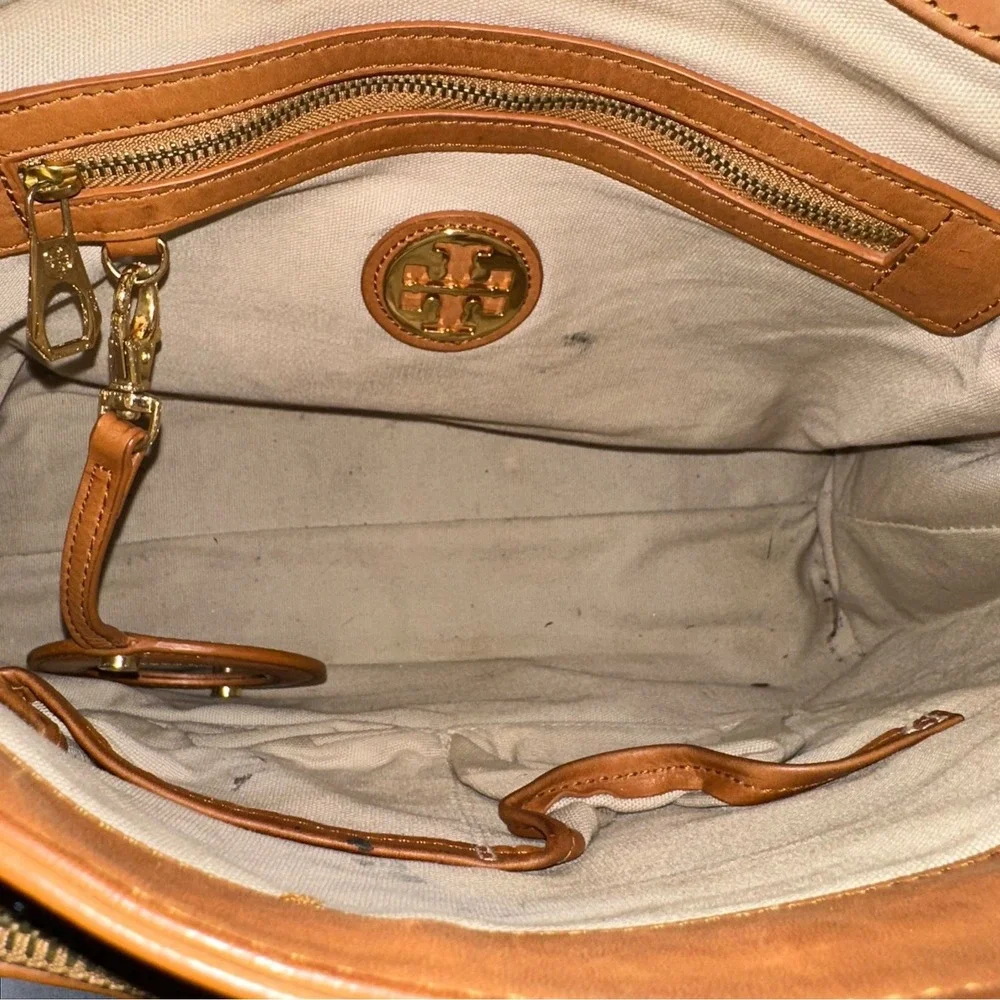 Tory Burch 797 Satchel Bag Womens Medium Tan Suede Leather Crossbody HTF-READ